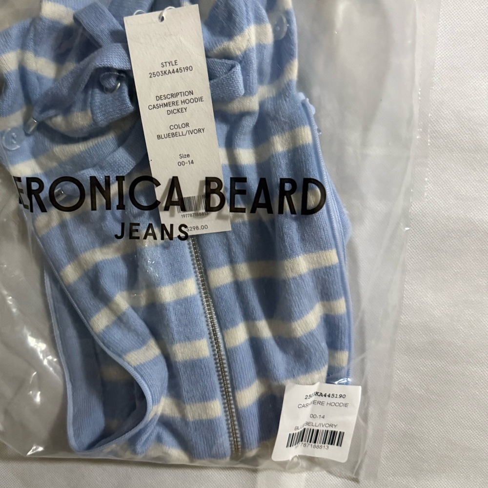 Veronica beard Dickey insert blue striped cashmere nwt 00-14 / one size - Picture 6 of 8